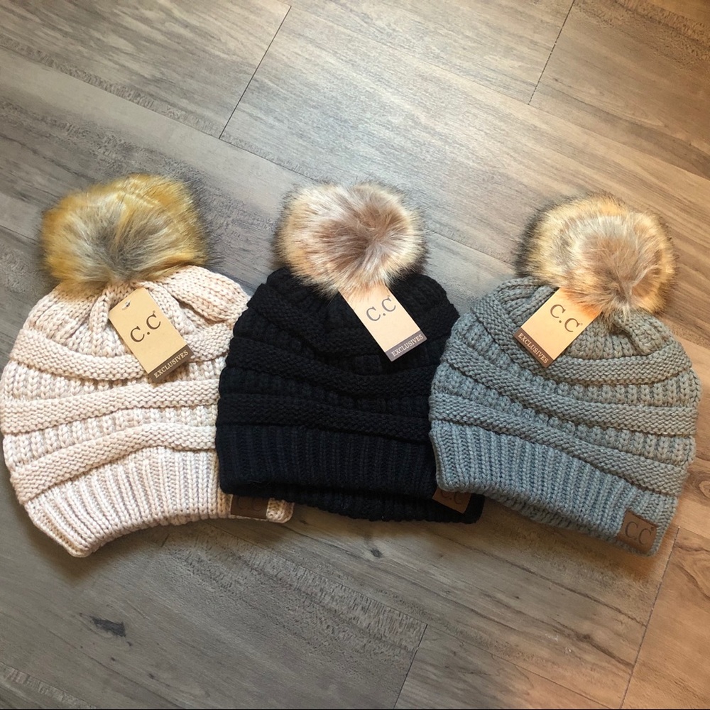 Faux Fur Pom Pom Beanie